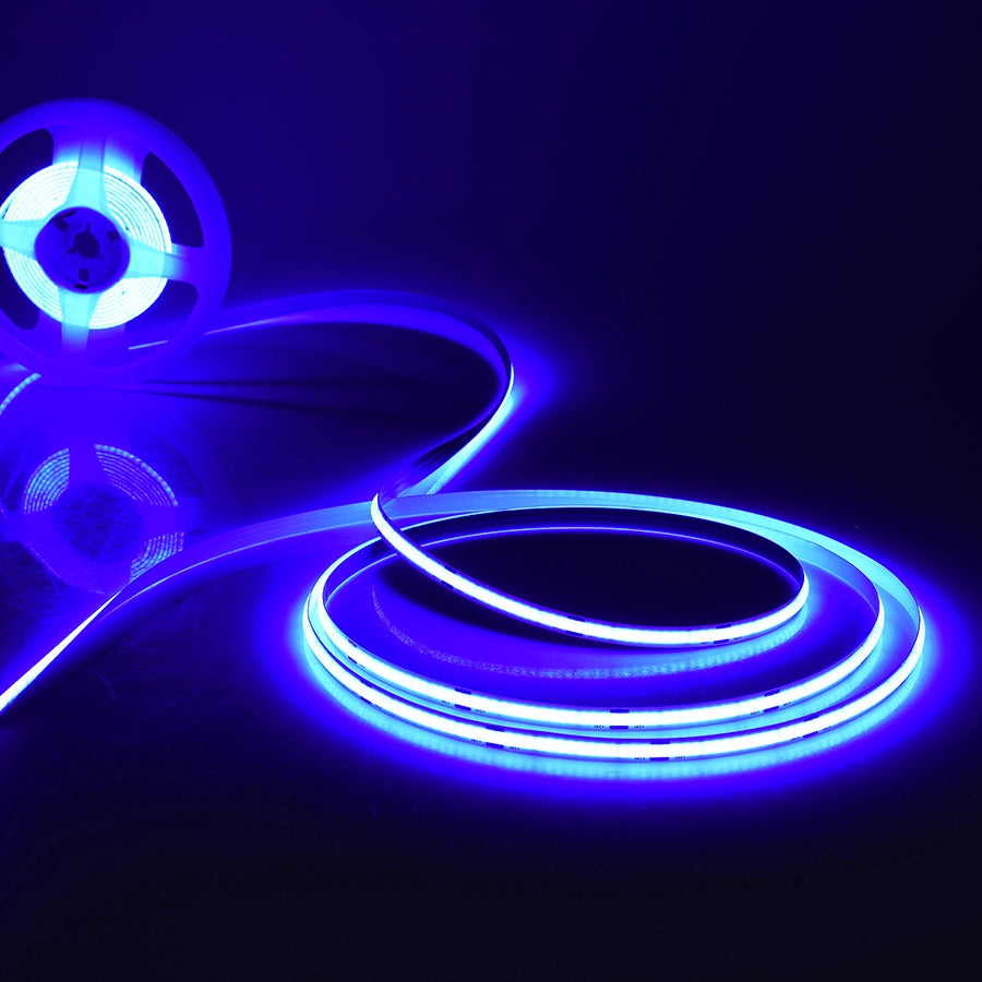 STRISCIA LED COB 5M TAGLIABILE LUCE BLU A 24V - ELEVATA LUMINOSITA' 1020 LM/m CON ANGOLO DI ILLUMINAZIONE A 180°