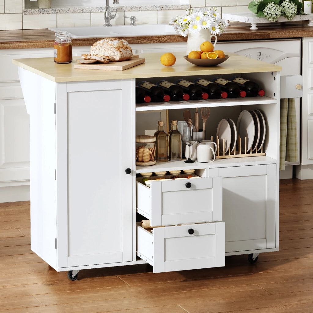ISOLA CUCINA pieghevole 104x45(69)x89 cm MDF naturale/bianco