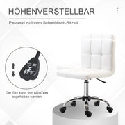Chaise de bureau ergonomica girevole senza braccioli con altezza regolabile e ruote in similpelle bianca