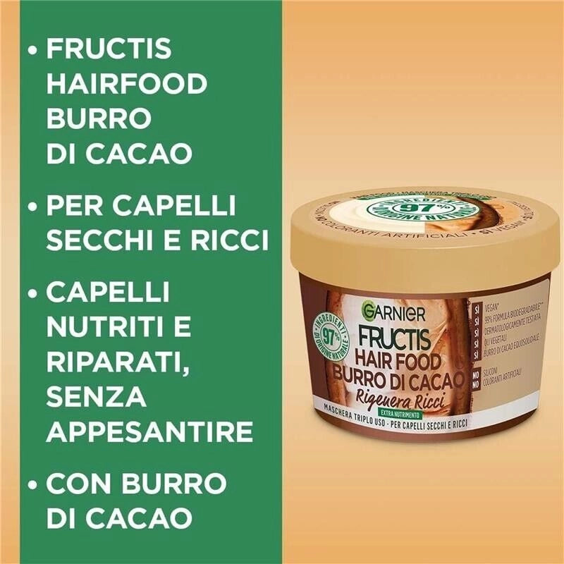 GARNIER FRUCTIS HAIR FOOD BURRO DI CACAO RIGENERANTE MASCHERA PER CAPELLI SECCHI E RICCI SENZA SILICONI 390 ML