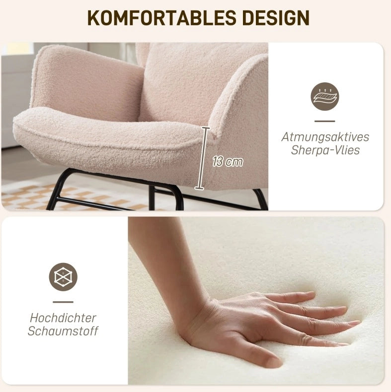 Poltrona a dondolo con poggiapiedi beige