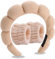 Sciarpa per capelli a tre pezzi con fascia morbida per la pulizia della pelle e la protezione del viso, fascia antiscivolo per capelli per donne, colore kaki chiaro