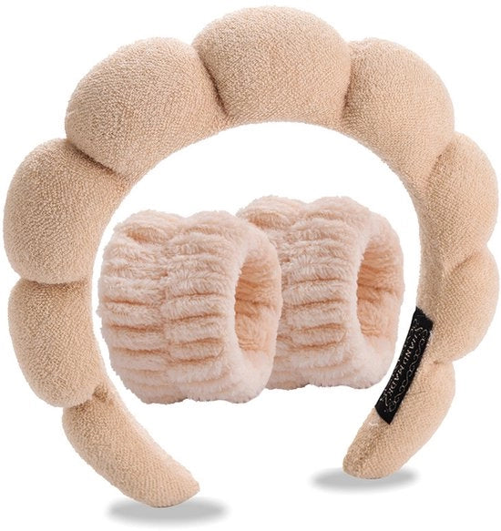 Sciarpa per capelli a tre pezzi con fascia morbida per la pulizia della pelle e la protezione del viso, fascia antiscivolo per capelli per donne, colore kaki chiaro