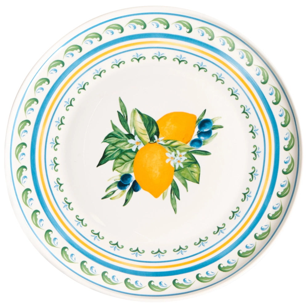 Set da 24 stoviglie in porcellana bianca/verde con finitura smaltata e motivo agrumi limoni Ciotole e piatti per cucina e sala da pranzo