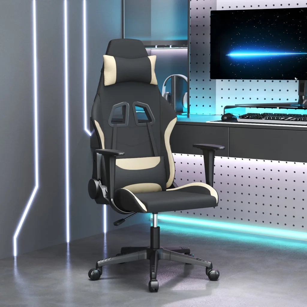 Sedia da Gaming Nero e Crema in Tessuto 345491