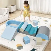 Set di 9 Blocchi Morbidi atossici da Gioco per arrampicarsi, scivolare, gattonare e giocare in sicurezza,blu