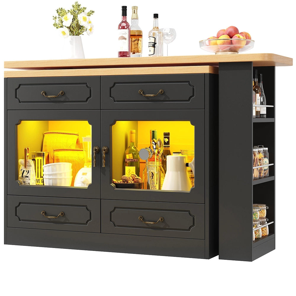 Tavolo bar estensibile - Xylo - rotante 360° con LED nero 135-203x39x92.8cm