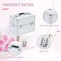Valigetta Porta Trucchi a 3 Livelli con 2 Serrature, in Alluminio, MDF ed EVA, 36.5x24x29 cm, Argento