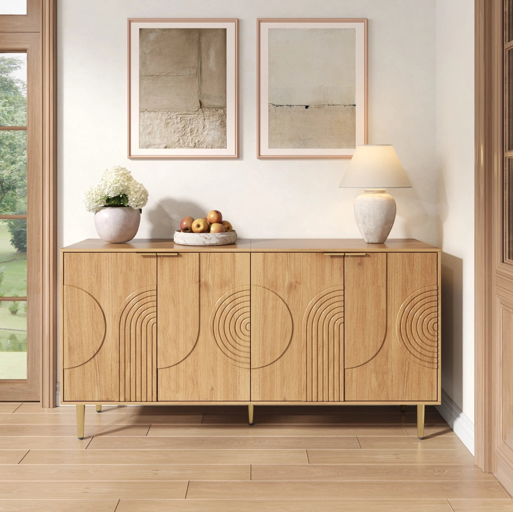 Credenza moderna 140x40x72 cm in MDF naturale a 4 ante