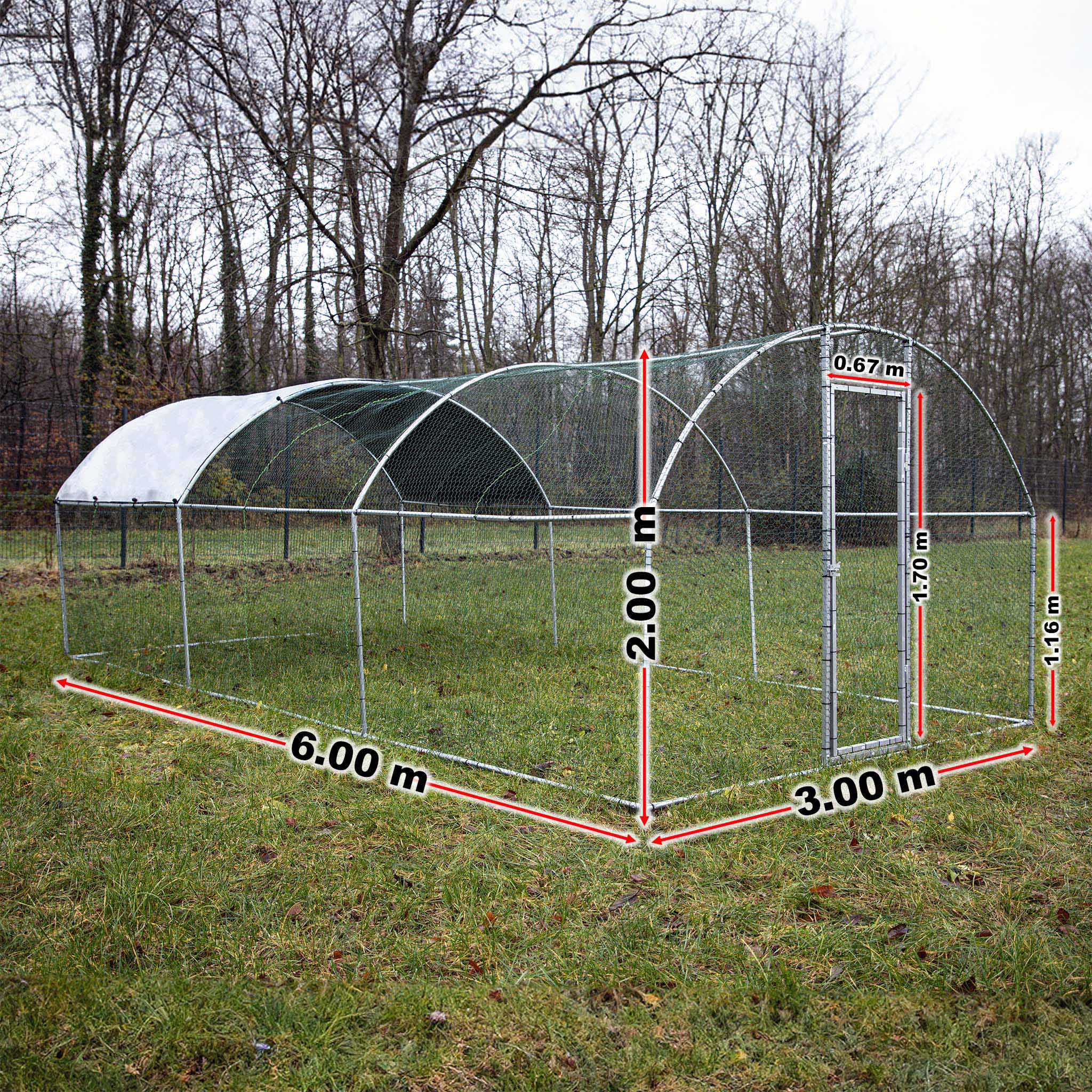 Fudajo Recinto animali XXL 6x2,95x2m con tettoia impermeabile, porta e spazio per movimento libero