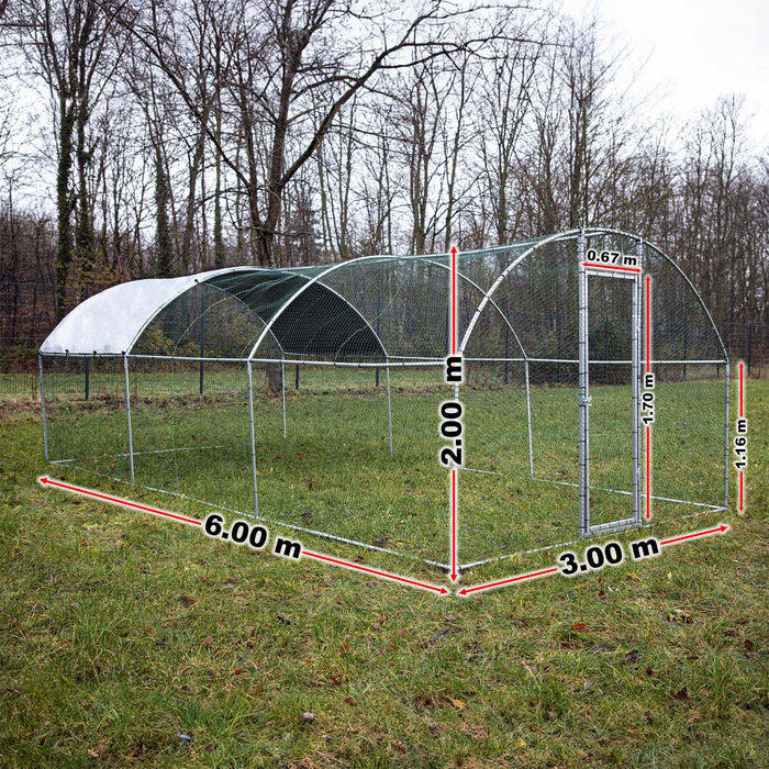 Fudajo Recinto animali XXL 6x2,95x2m con tettoia impermeabile, porta e spazio per movimento libero