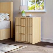 Comodino 58x38x64 cm con 3 cassetti; guide silenziose in MDF; rovere