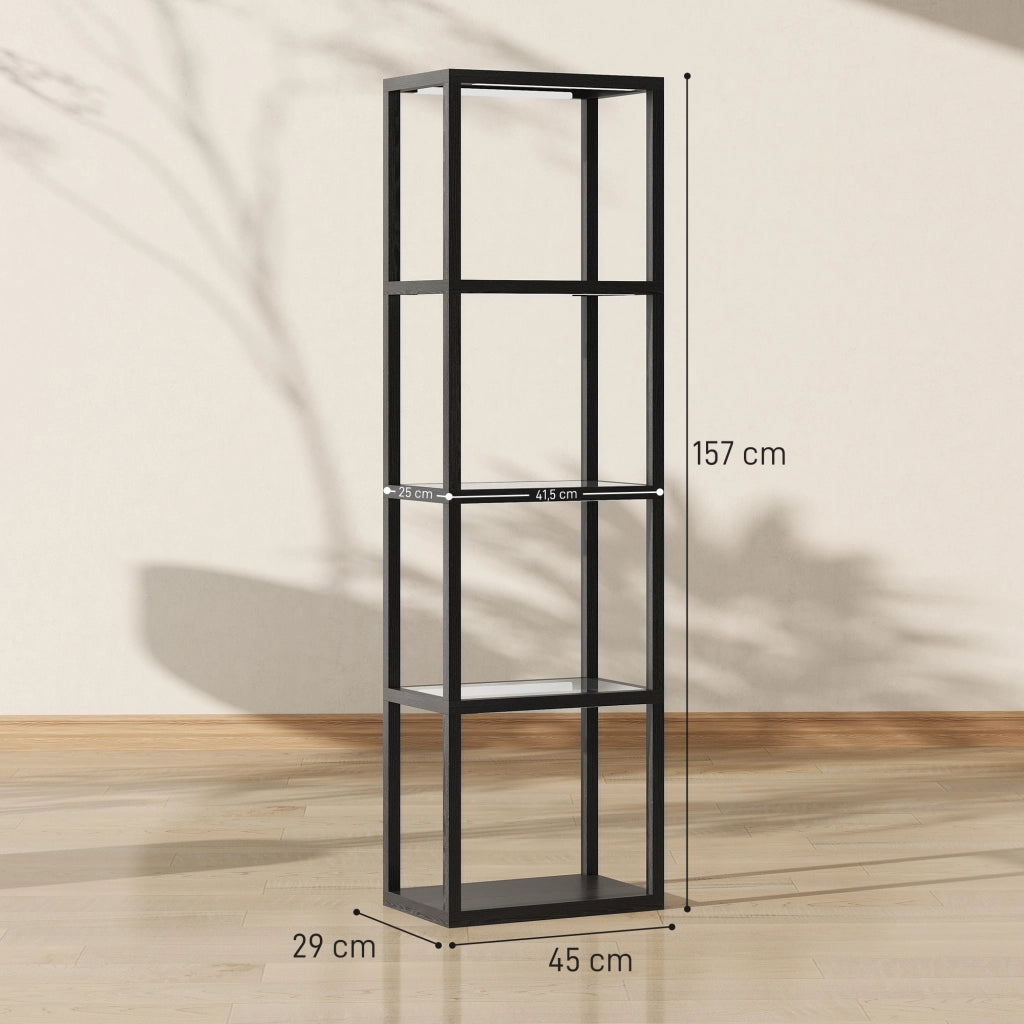 Lampada a LED con scaffali in vetro ¨C zephmum ¨C Nero, 4 ripiani, telecomando