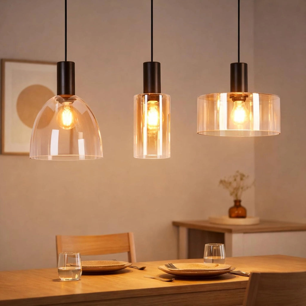 ZMH Lampada a Sospensione 3 Luci Vetro Ambra Industriale Altezza Regolabile per Soggiorno Sala da Pranzo Senza Lampadina