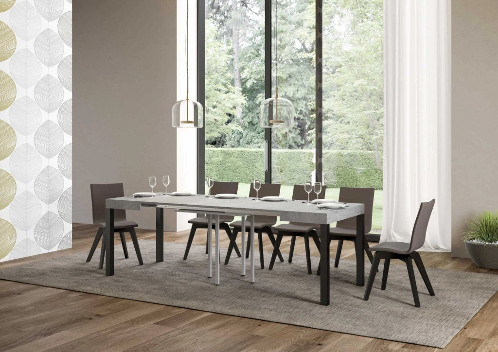 Tavolo allungabile 90x90/246 cm Every Cemento telaio Antracite