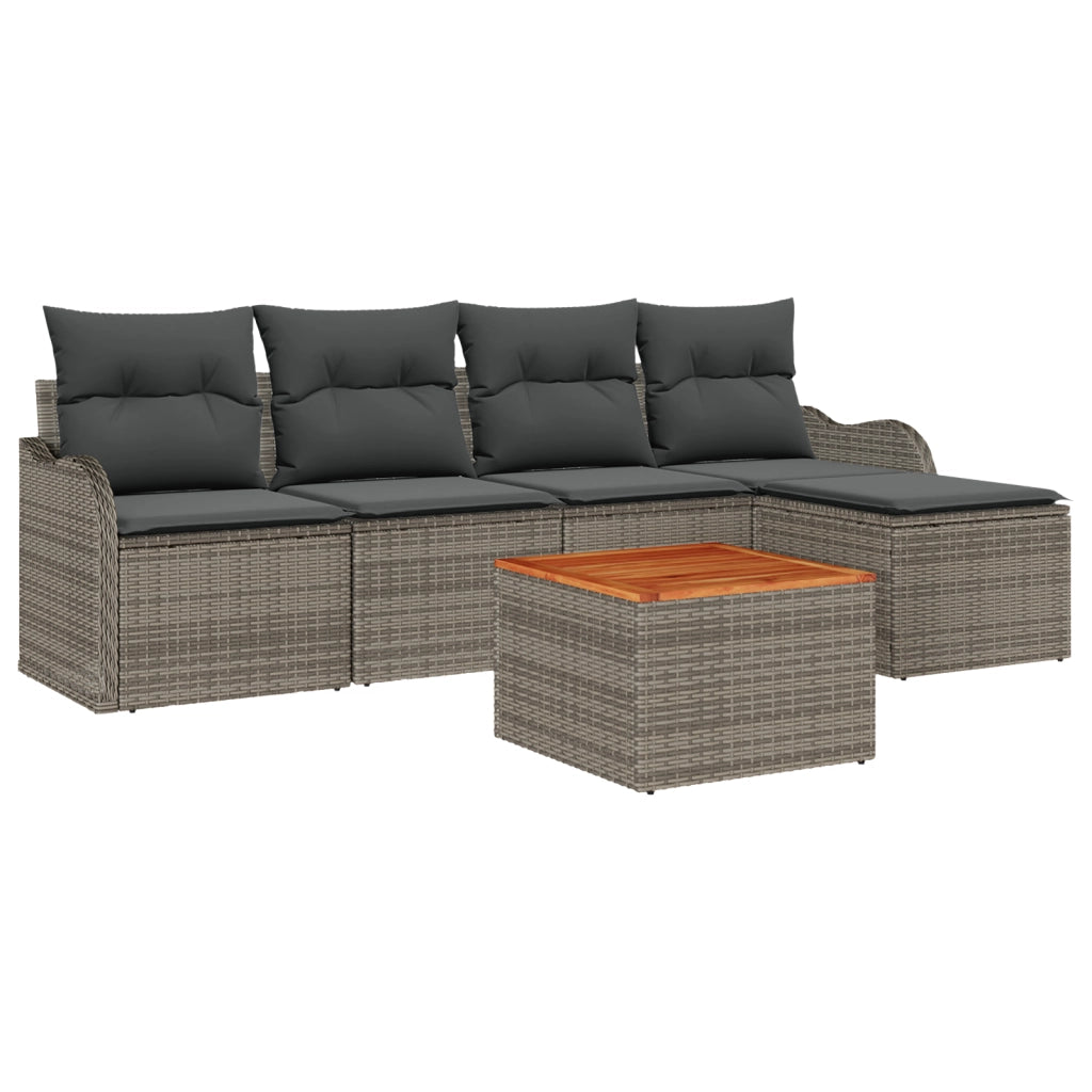 Set di divani da giardino 6 pezzi con cuscini grigi in polyrattan acacia