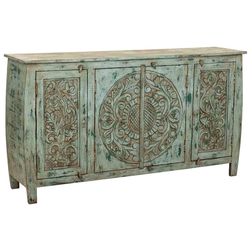 Credenza in legno intagliato artigianale, 165x40x90h cm
