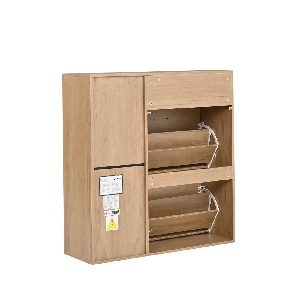 Scarpiera, mobile da ingresso, scarpiere a ribalta, con cassetti, 100 x 35 x 106 cm, color legno naturale e nero