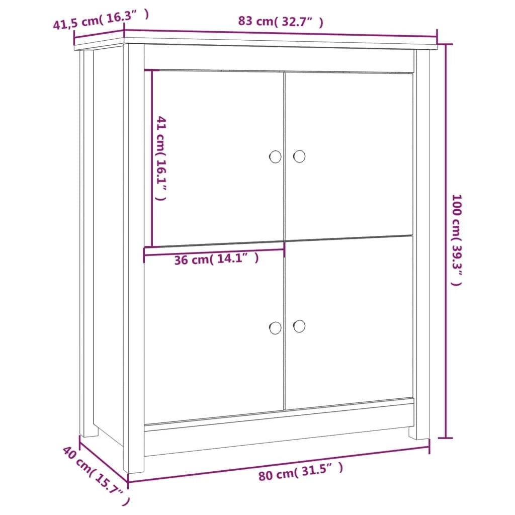 Buffet credenza cassettiera armadio mobile contenitore organizer per cucina soggiorno salotto 83 x 41,5 x 100 cm legno massello di pino bianco 02_0030522