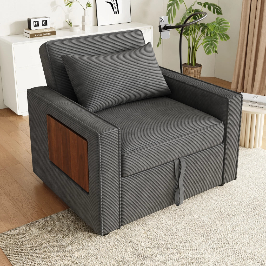 DIVANO LETTO 93x150 cm in velluto a coste Grigio, 1 posto con cuscino