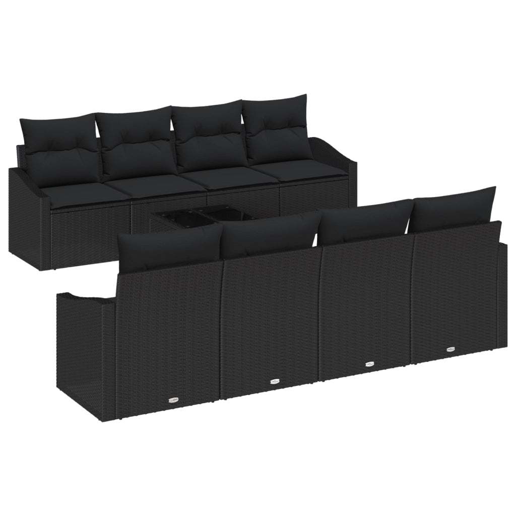 Set di Divani da Giardino con Cuscini Nero Polyrattan
