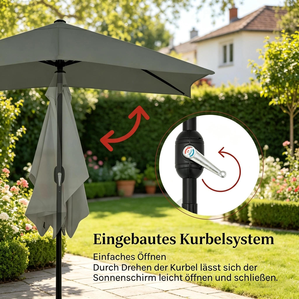 Ombrellone da balcone inclinabile con manovella e telo ventilato in metallo e poliestere grigio scuro 206 × 135 cm