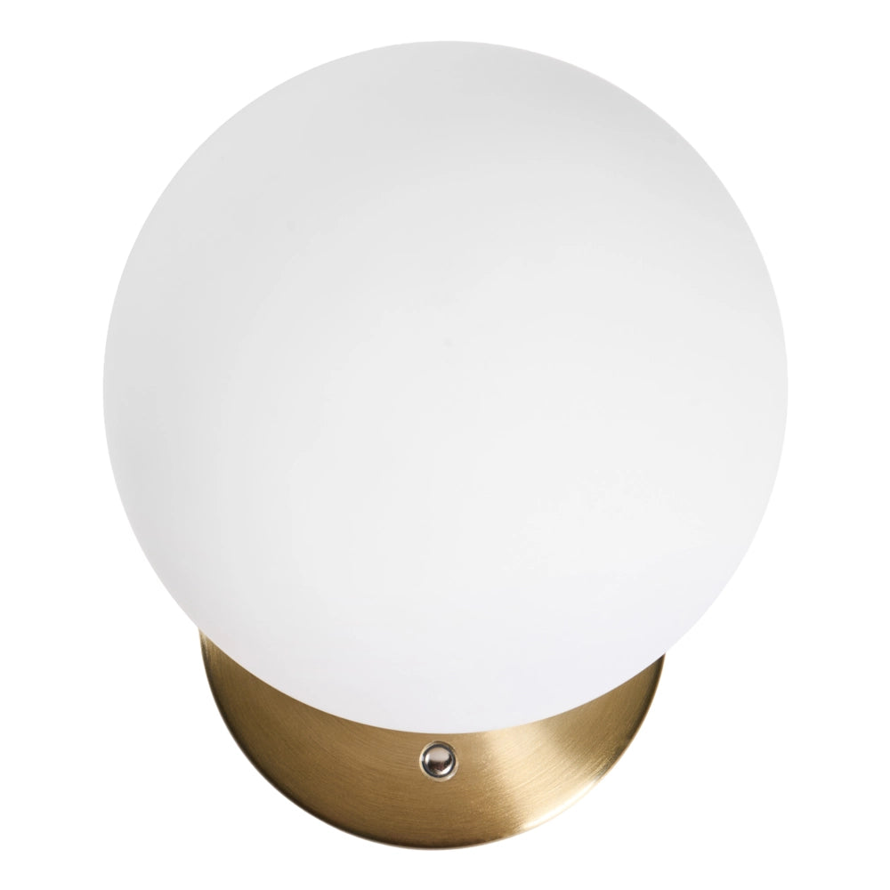 Lampada da parete a LED con paralume rotondo in vetro a forma di globo e base in metallo, con dimmer, bianca