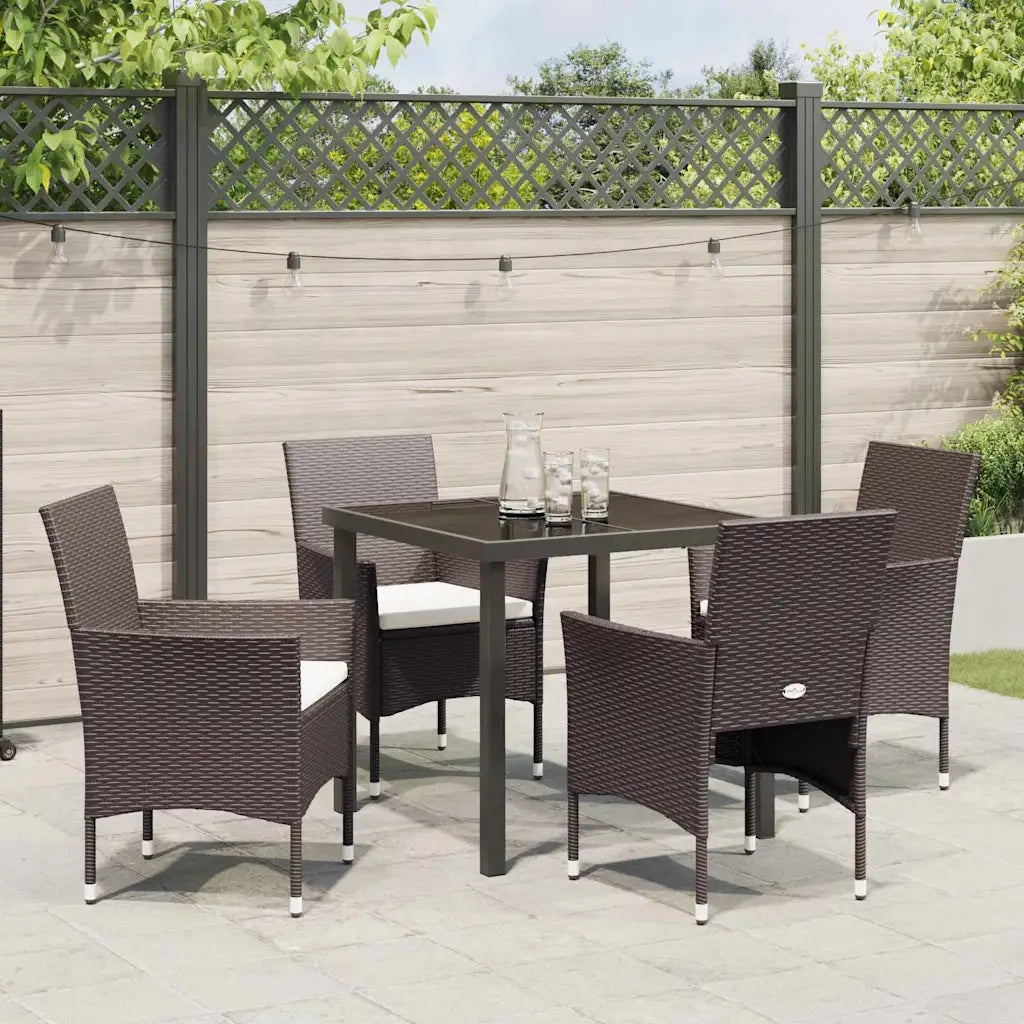 Set da Pranzo per Giardino con cuscino 5 pcs Marrone polyrattan