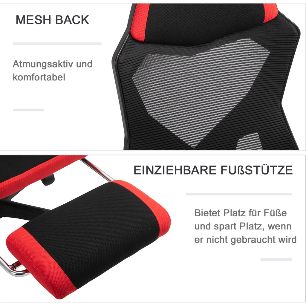 Sedia da ufficio gaming ergonomica con schienale reclinabile e poggiapiedi, in poliestere nero