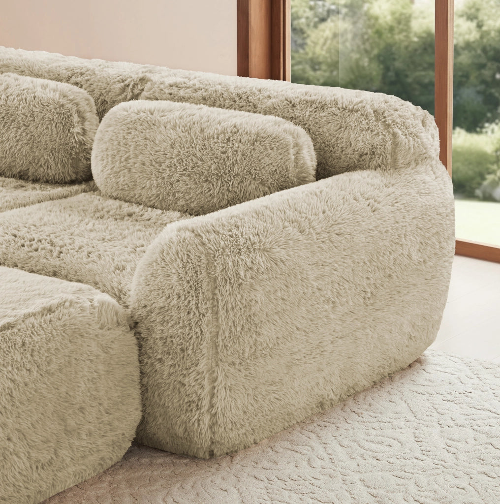 Divano modulare con base antiscivolo in peluche khaki chiaro