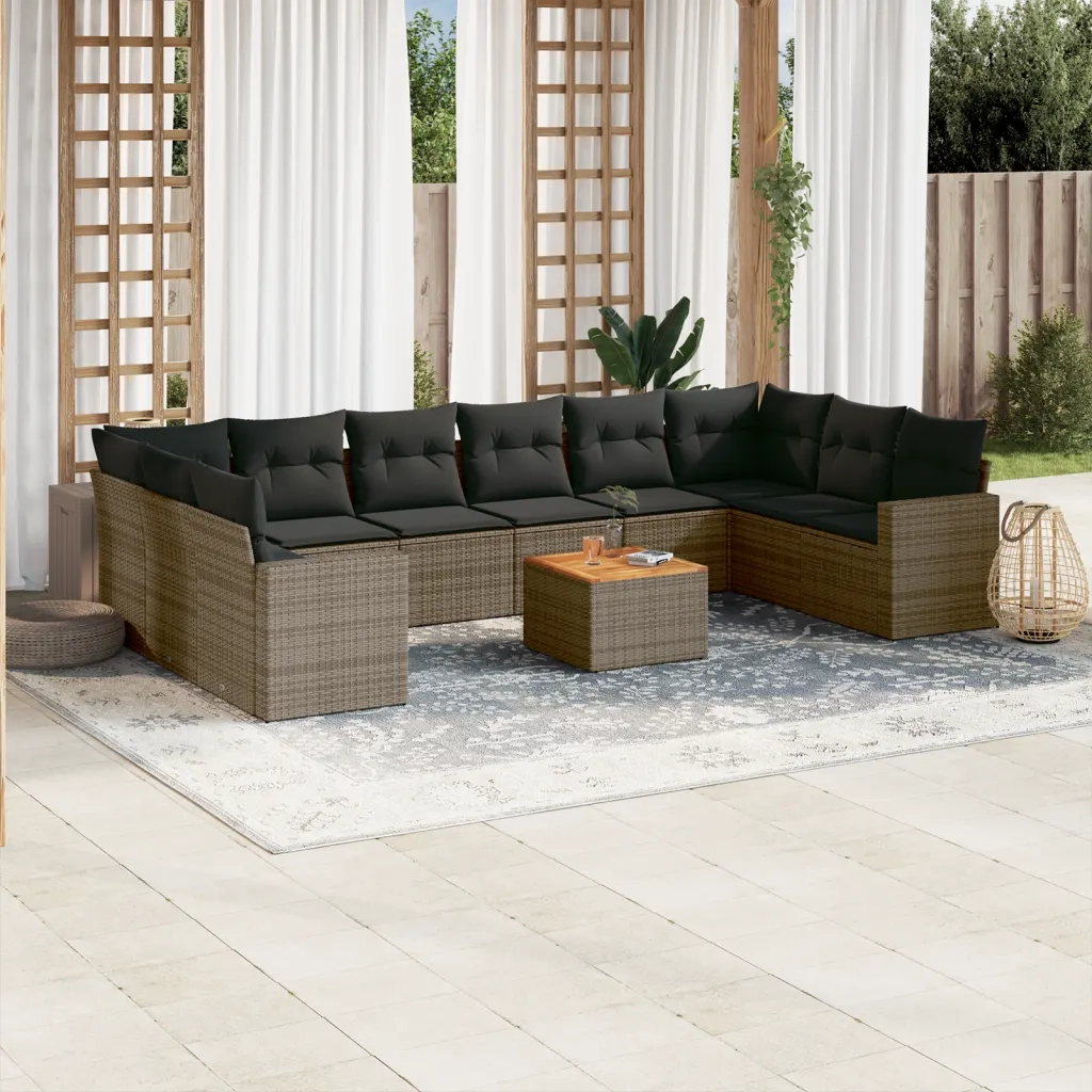 Set Divani da Giardino 11 pz con Cuscini in Polyrattan Grigiocod mxl 89658