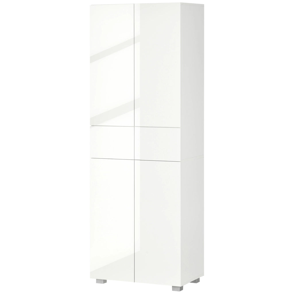Dispensa Cucina con 4 Ante, 3 Ripiani Regolabili e Mensole a 5 Livelli in MDF e Truciolato, 60x35x170 cm, Bianco