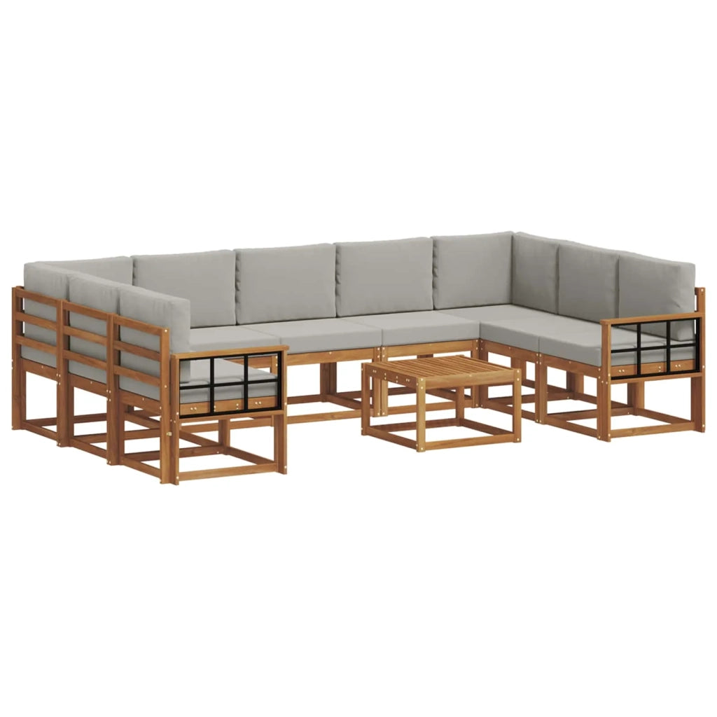 Set di divani da esterno 10 pcs Grigio Naturale e Chiaro