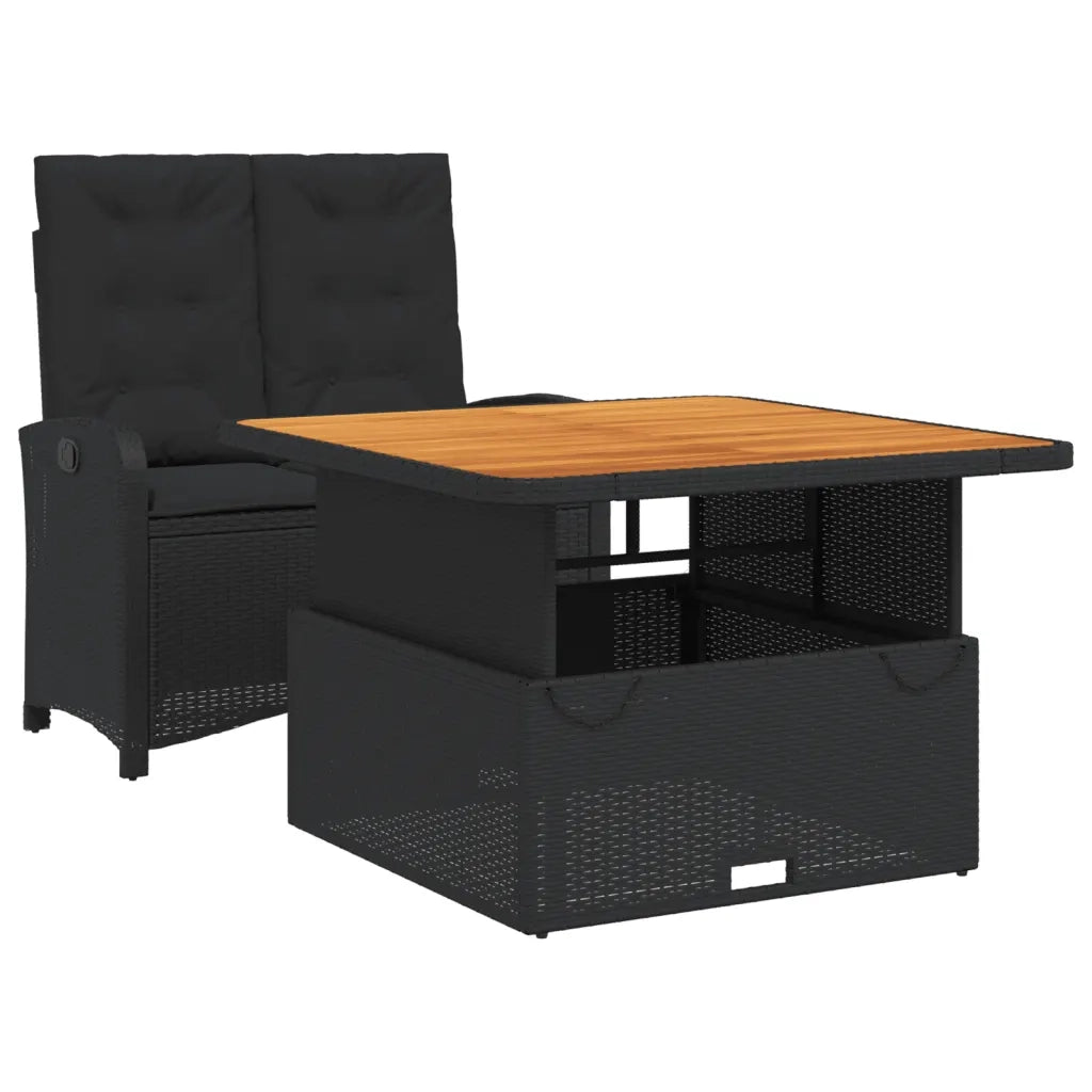 Set da Pranzo da Giardino 2 pz | Set Salotto da Giardino con Cuscini Nero in Polyrattan