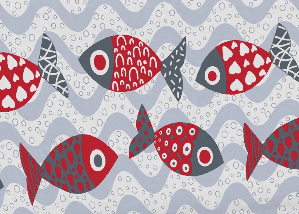 Telo Arredo Multiuso Linea Pensieri Delicati In Cotone Disegno Pesciolini - Matrimoniale - Rosso