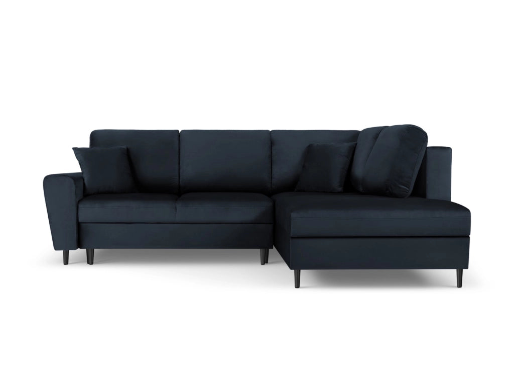 Cosmopolitan Design - Divano convertibile angolare destro con contenitore "Kyoto" 5 posti in velluto blu scuro 