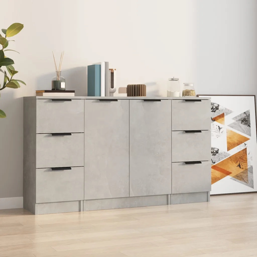 Credenze 3 pz Grigio Cemento in Legno Multistratocod mxl 77493