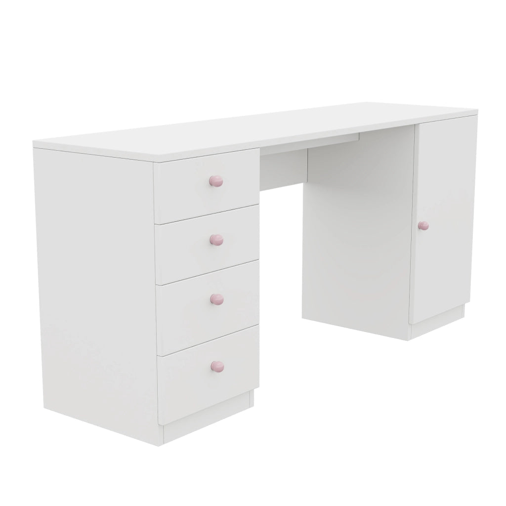 Scrivania con 4 cassetti e armadio laterale in MDF bianco