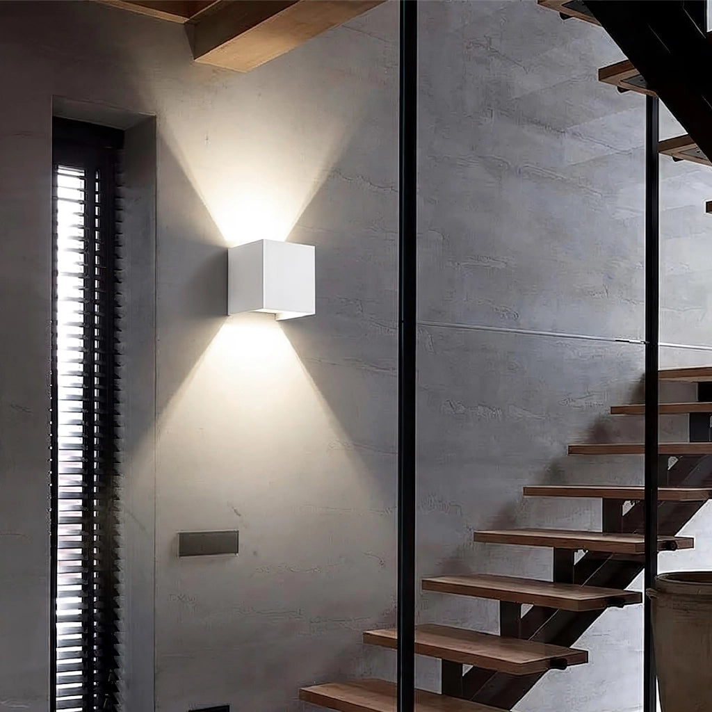 Set 2 Pezzi Applique LED da Parete 2 LED Design Quadrato IP65 Interno/Esterno Luce Naturale o Fredda Nero o Bianco Luce Natuale - Bianco