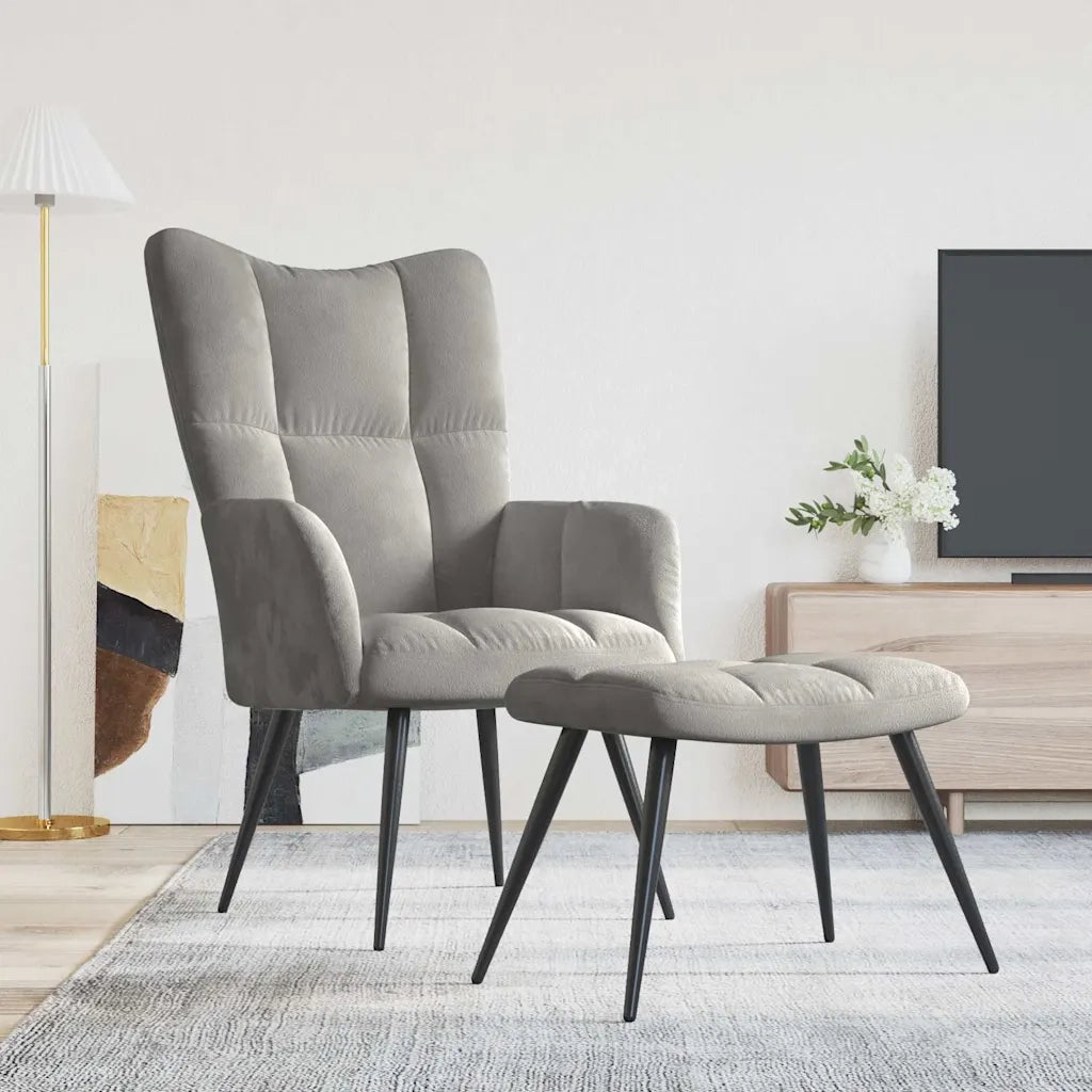 Divano Sedia-Poltrona Relax con Poggiapiedi Grigio Chiaro in Velluto 419149