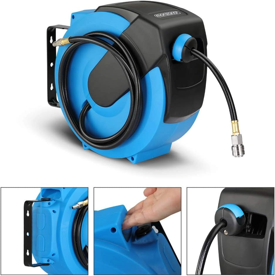 Avvolgitubo ad Aria Compressa Tubo 20m Attacco 1/4' Supporto a Parete Rotante 180° Bobina