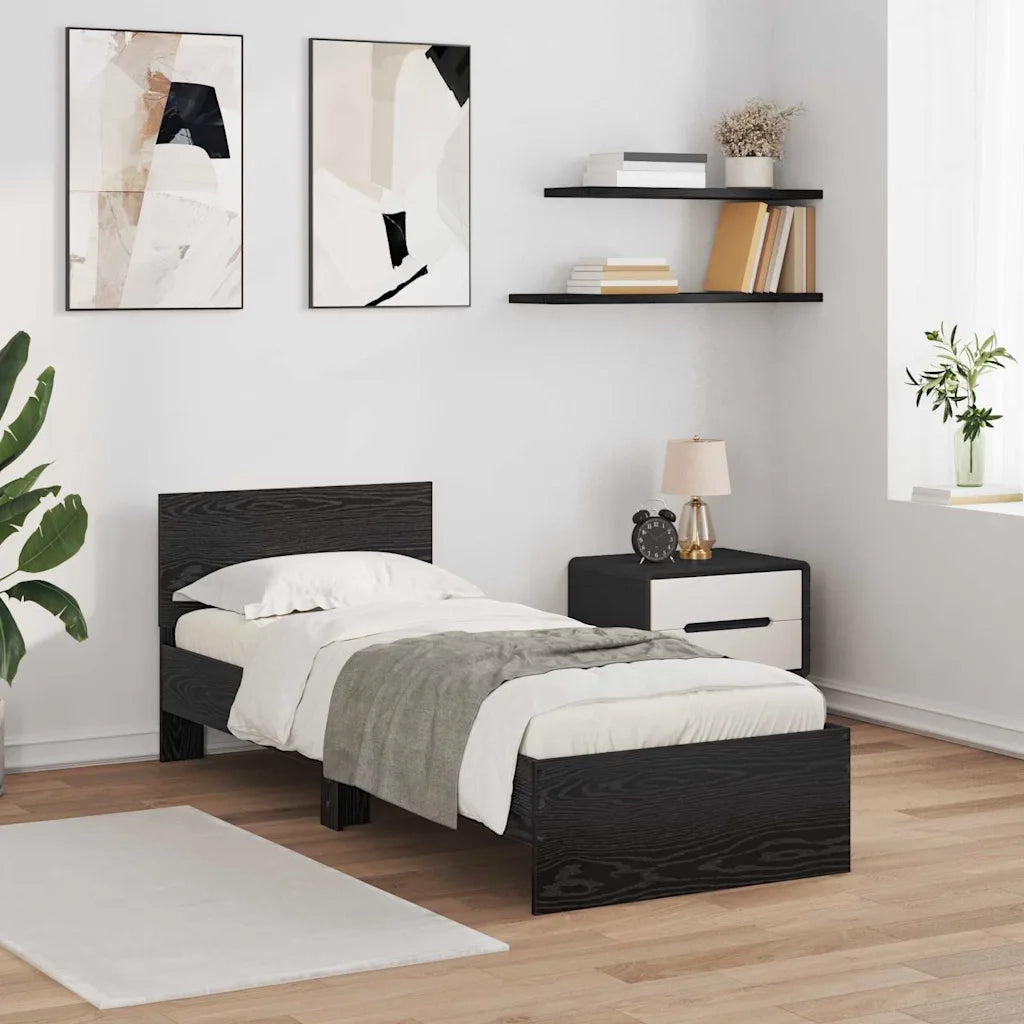 Struttura del letto Rovere Nero 75 x 190 cm Legno multistrato 885843