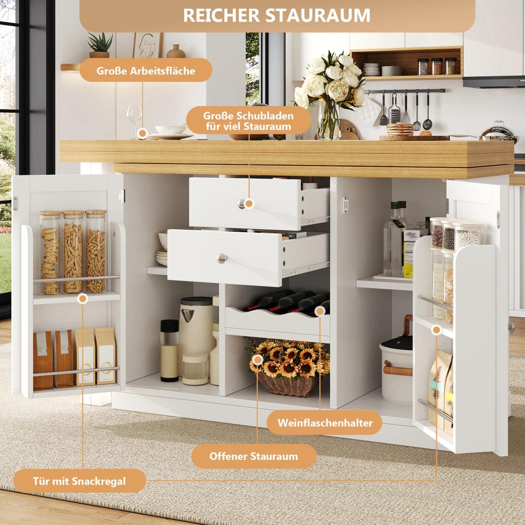 TAVOLO Isola cucina allungabile 120-197 cm 360° MDF Bianco