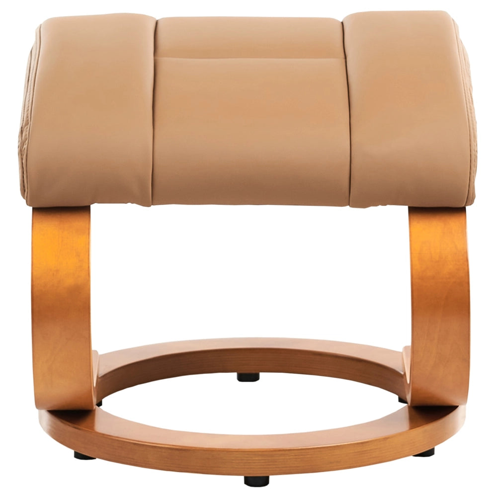 Poltrona Reclinabile Beige con Poggiapiedi Imbottito in Ecopelle Massaggio Riscaldato Struttura in Legno Schienale Regolabile Design Retrò