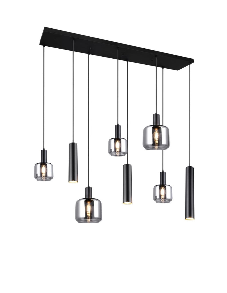 Lampada a sospensione MATARO nera 8 luci vetro Trio