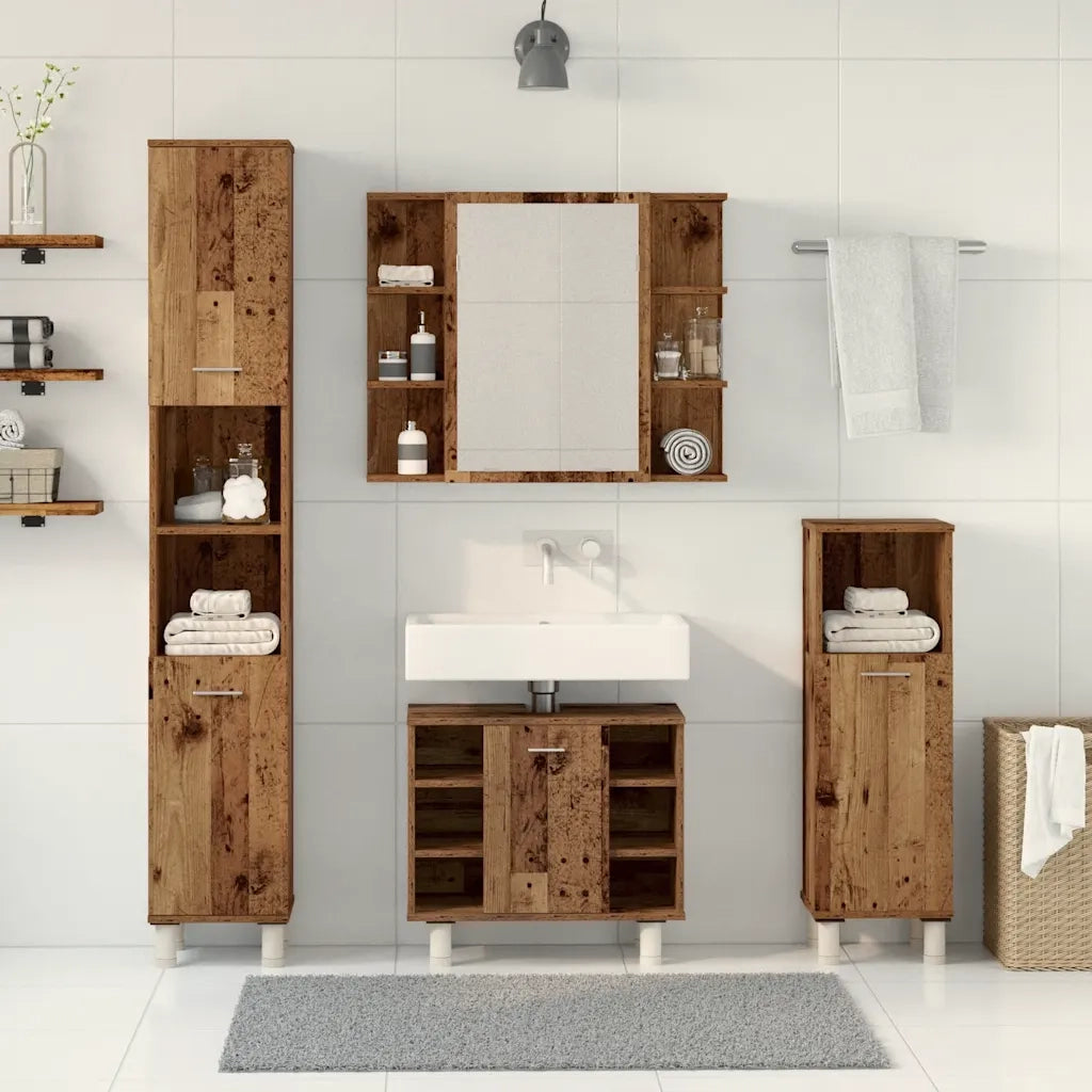 Set Mobili da Bagno 4 pz Legno Antico in Legno Multistrato 3328557