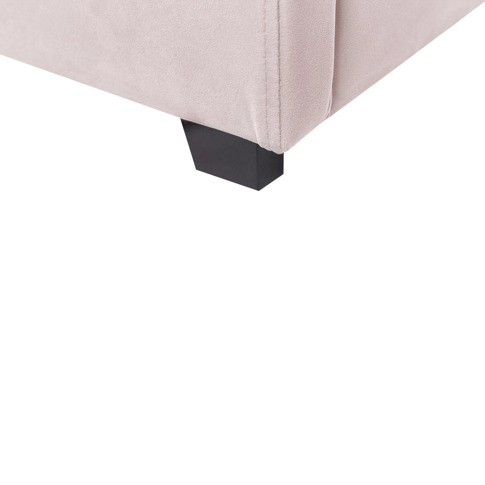 Letto contenitore matrimoniale rete a doghe velluto rosa 140 x 200 testiera a conchiglia