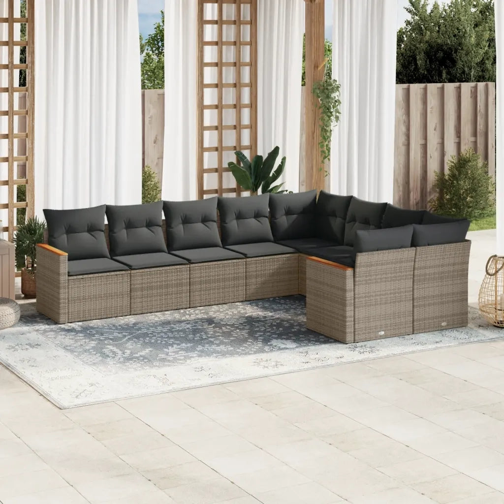 Set Divano da Giardino 9 pz con Cuscini Grigio in Polyrattan 3258707
