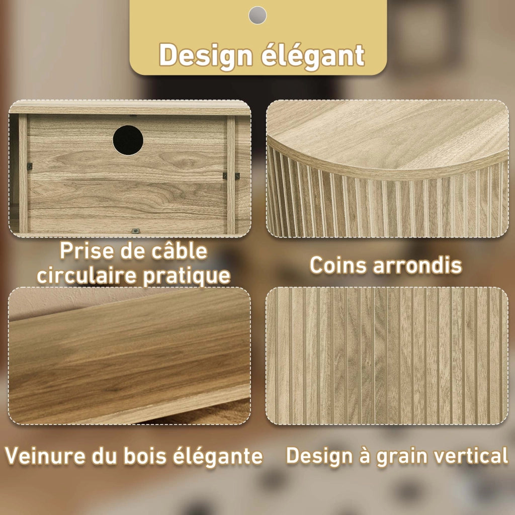 Mobile TV con 2 Ante Scorrevoli; 2 Cassetti e Vani a Giorno; Stile Naturale; 175??38??45 cm; in MDF; Rovere