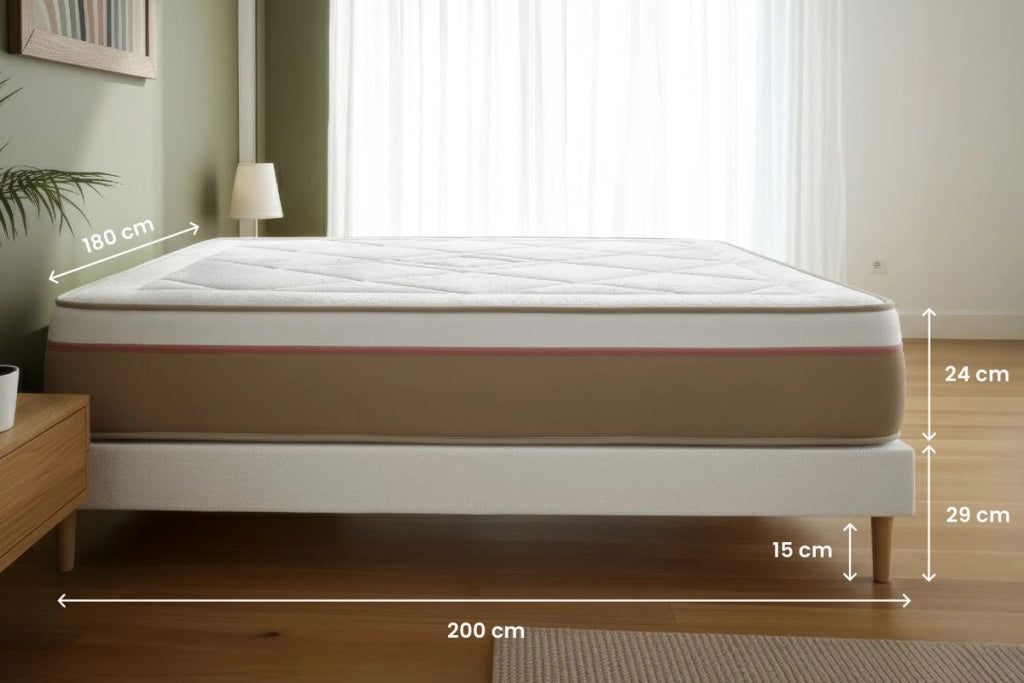 Pacchetto letto completo - Materasso 180x200cm + Box spring con doghe (kit) + 2 cuscini + Piumino - Le Soyeux